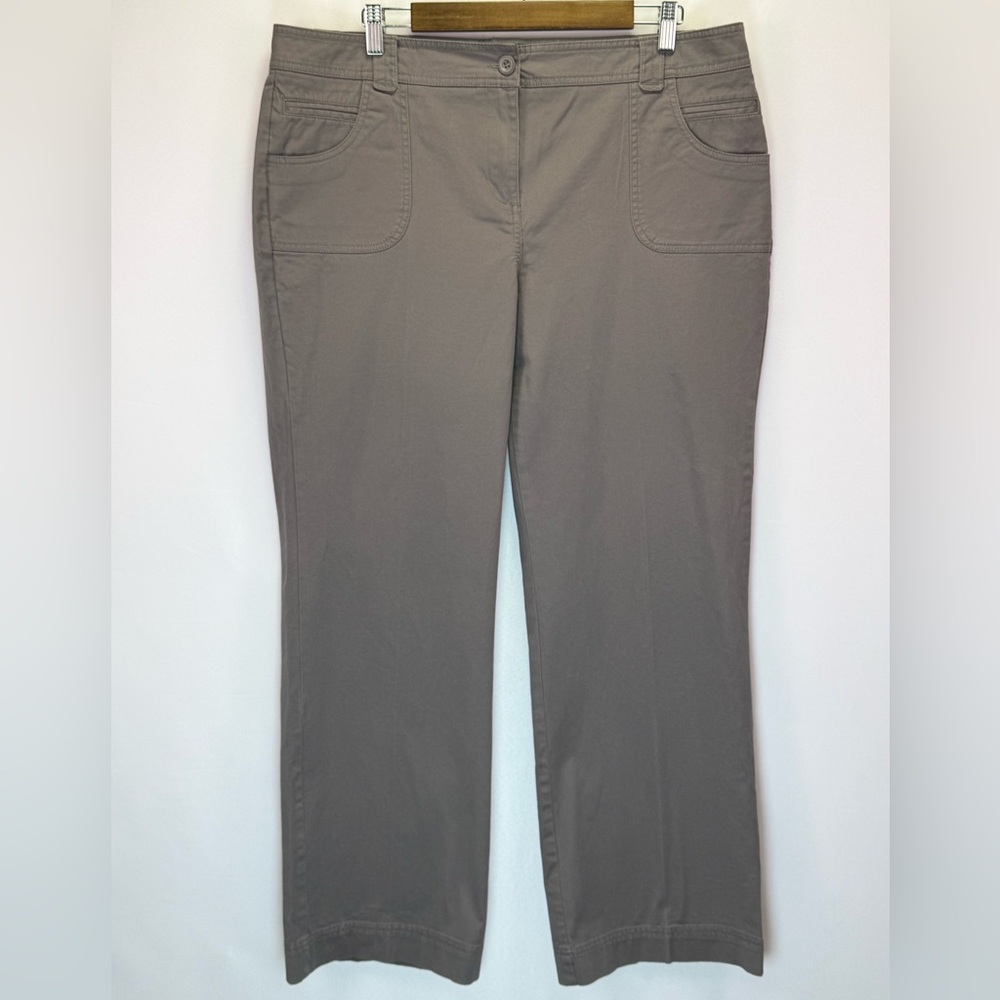 New York & Company Womens Taupe Gray Wide‎ Leg Stretch Pants Size 16 Dress Pants